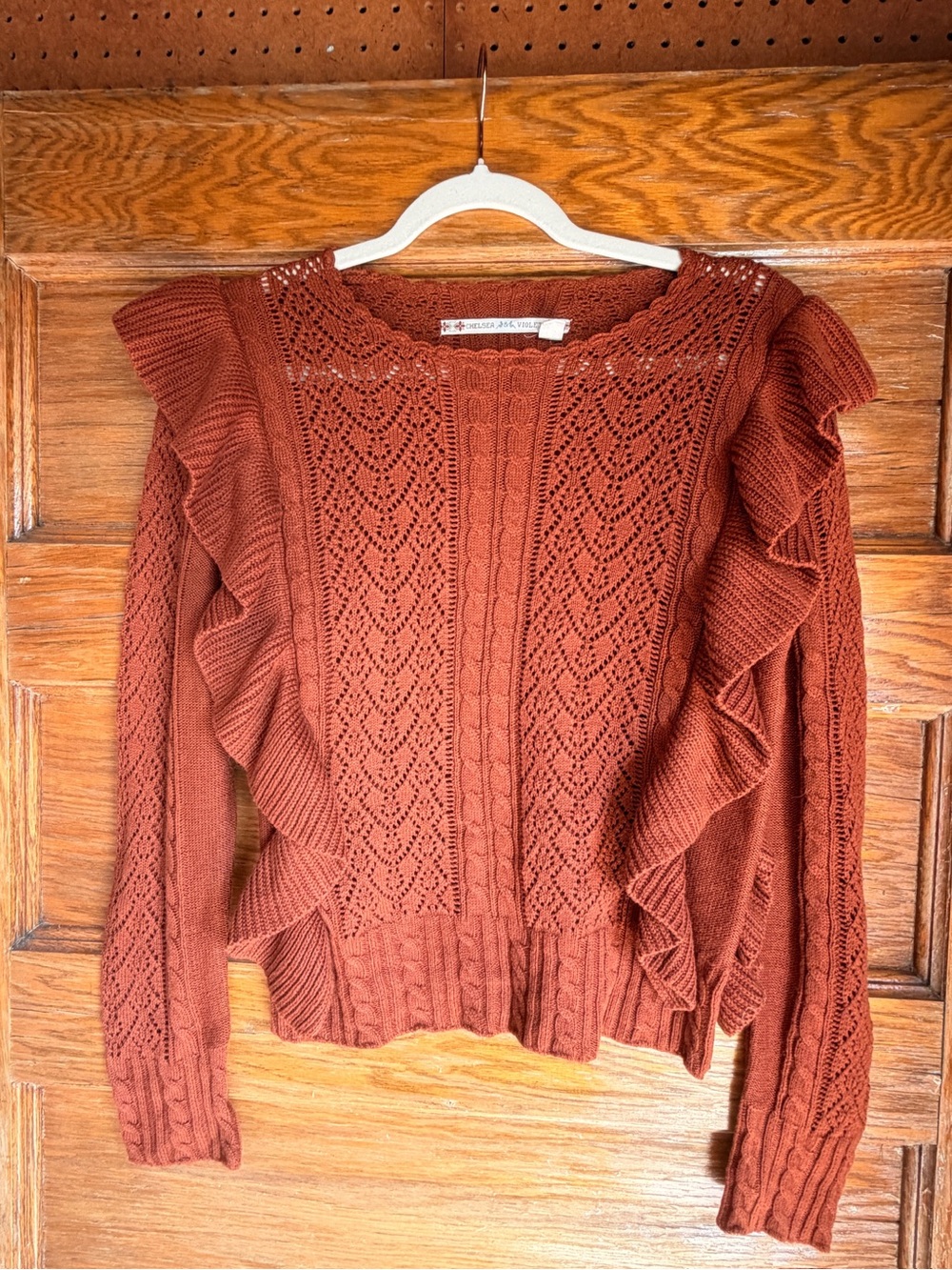 Chelsea & Violet Rust Ruffle Knit Sweater